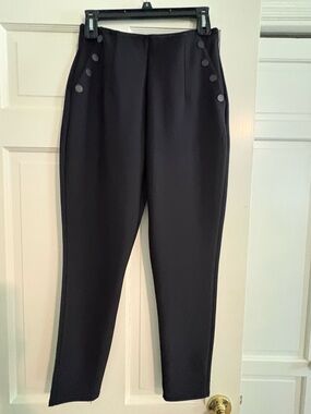 Black High-Rise Skinny Pants with Decorative Button Detail
